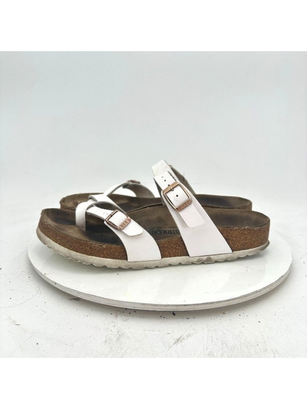 Birkenstock Mayari Women Size 9 White Leather Strappy Slide Comfort Sandal